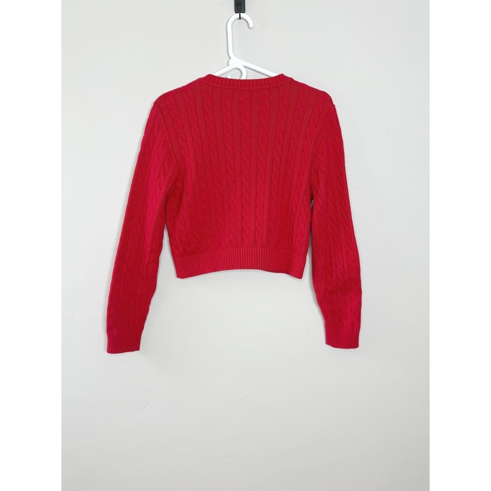 Frankies Bikinis Dudley Cable Knit Sweater Womens M Red Cropped Beach Layering - Picture 7 of 10